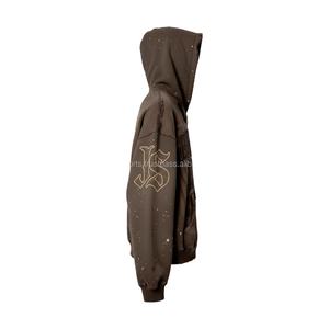 Sweat à capuche à fermeture éclair en polaire lourde de haute qualité 460 GSM intérieur doux en coton brossé look vintage imprimé bouffant logo personnalisé basiques sweats à capuche - Product Image 3