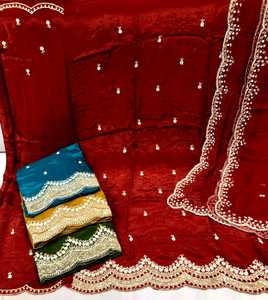 Costumes modernes de créateur en soie et organza non cousus, brodés à la main, indiens et pakistanais, pour mariage et fête, numéro de modèle fantaisie - Product Image 1