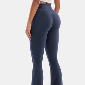 Femmes ourlet fendu Legging entraînement taille haute Mini Leggings évasés décontracté entraînement Gym Yoga pantalon - Product Image 4