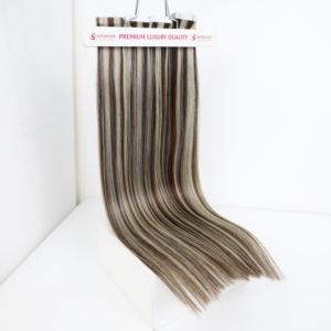 Extensiones de cabello Remy virgen de 22 pulgadas 100%, cabello humano liso de alta calidad, color mezclado, ceniza-# 1C + #60, materia prima - Product Image 1