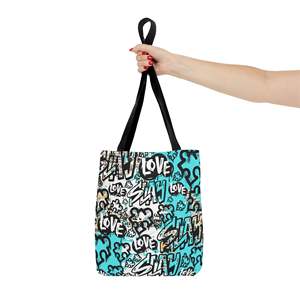 Borsa Tote Urban 'Slay' Blu Chic, Leggera in PU, Design Vibrante con Graffiti, Motivo a Pezzi di Puzzle, Fodera in Poliestere, Catena - Product Image 4