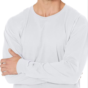 Camiseta 100% Algodón Gris Manga Larga Lisa Ajuste Holgado Camiseta de Manga Larga de Algodón para Hombre - Product Image 1