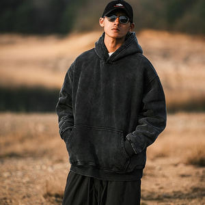 OEM haute qualité 400 GSM Vintage lavage à l'acide noir surdimensionné pull à capuche Logo personnalisé lavé blanc Boxy décontracté hommes hiver - Product Image 6