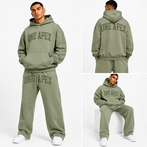 Ensemble sweat à capuche oversize et pantalon de survêtement large en coton épais, personnalisable avec logo, style streetwear - Product Image 6