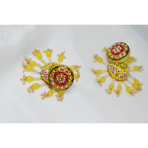 ทองเหลืองประคำยาว Jhumki กับ Meena Stud ต่างหูห่วงสำหรับเด็กหญิงและสตรี,การตกแต่ง Mattefinishing Meenakari Partywear - Product Image 2