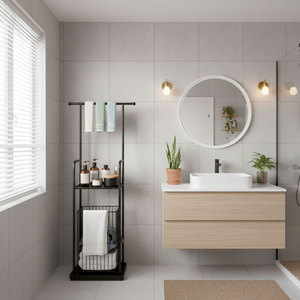 Modern Stainless Steel Corner Shower Room Storage <b>Shelf</b> with <b>Hooks</b> and Baskets for Hotel and Apartment Use - Product Image 5