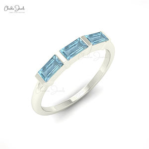 Anillo de Compromiso de Oro Sólido de 14k con Gema de Aguamarina Auténtica de Corte Baguette de 4x2mm, Joyería Artesanal de Moda al Mejor Precio - Product Image 5
