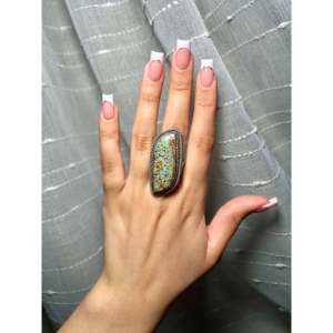 Matilda Benally # Anillo de Plata de Ley 925 con Baño de Rodio y 8 Turquesas, Talla 10, Engaste de Bisel, Corte Ovalado Geométrico para Uso Diario - Product Image 5