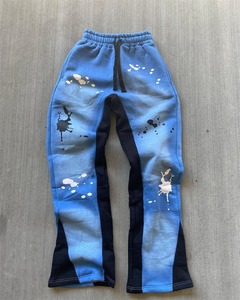 Pantalones de chándal con logotipo personalizado, pantalones de chándal de algodón con lavado ácido, pantalones holgados de felpa francesa apilados, pantalones acampanados para hombre - Product Image 1
