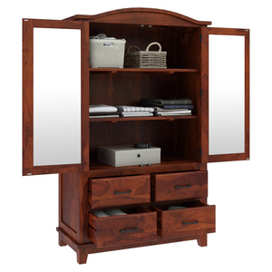 Grande armoire moderne en bois de teck massif fabriquée à la main avec miroir et armoire de rangement à 4 tiroirs pour hôtel - Product Image 5