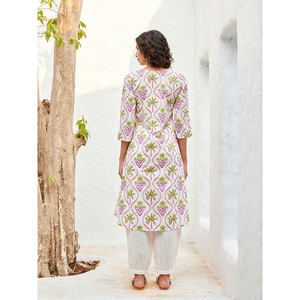 Set of 2 Tharavad Cotton Printed Kurta <b>Pant</b> Set with <b>Three</b> <b>Quarter</b> Sleeves - Product Image 3