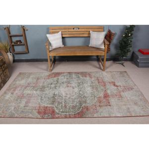 Turkish Area Rug, 4.1x8 ft Vintage Rug, <b>Red</b> Floral <b>Wool</b> Rug - Product Image 2