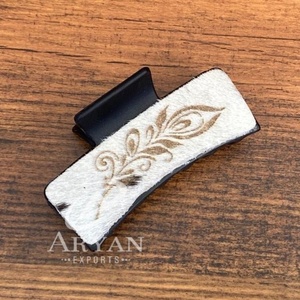 High Quality Engraved Leather Hair Claw Clip Western Cowhide Leather Hair <b>Accessories</b> for Women's Mother's Day Gift Holiday Gift - Product Image 1