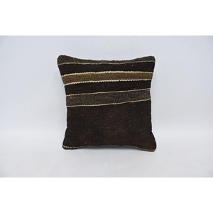 Brown Wool Kantha Patchwork Pillow 14x14 Inch Rustic Design Woven Vintage Embroidered <b>Print</b> Decorative <b>Cushion</b> for Bedding Floor - Product Image 1