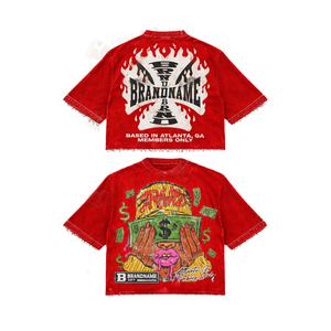 เสื้อยืดทรงบ็อกซี่ พิมพ์ลายดิสเทรสด้วยเทคนิค Acid Wash สำหรับผู้ชาย ผ้าฝ้าย 100% เนื้อหนา ประดับคริสตัล แขนสั้น - Product Image 1