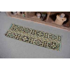 Alfombra turca Vintage tradicional verde marrón 1,3x4,2 pies tejido plano diseño de retazos Material de lana respaldo de látex para sala de estar - Product Image 3