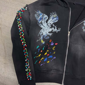 Personnalisé Y2K Strass Pull À Capuche Hommes Acid Wash French Terry 280g 100% Coton Printemps Écologique Loose Fit Hoodie - Product Image 4