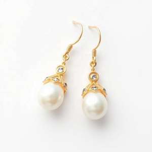 Elegantes Pendientes de Perlas Redondas Naturales de 10 mm con Circonita Cúbica, Plata de Ley 925 con Baño de Oro de 18K, Joyería Vintage, Regalo de Cumpleaños - Product Image 5