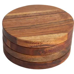 Hot Selling 4 Piece Coaster Set que destaca a Natural Wood Grain Cor e Padrão Variação Eleva sua decoração moderna