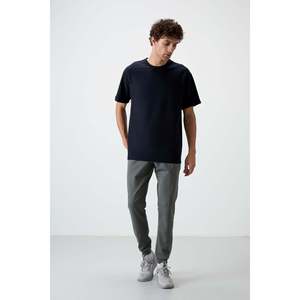 Navy Blue Oversize Fit Basic Men's <b>Waffle</b> Interlock Textured T-<b>Shirt</b> 100% Cotton-88379 - Product Image 5