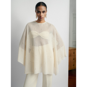 Listo para enviar Oran Emb Lace Cape Cuello redondo Relieve 64% Algodón orgánico 36% Poliéster Primavera 2025 Ropa de mujer Whiteant Mayorista - Product Image 1