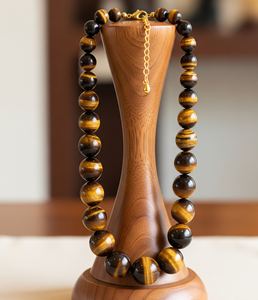 Collar con cuentas de ojo de tigre para mujer, accesorio de joyería de moda de oro de 14K con cierre de plata 925 de 18 pulgadas - Product Image 6