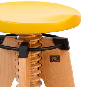 Chaise de travail Ron Burgu Roller jaune, siège en bois réglable en hauteur, pieds en métal, options de couleurs - Product Image 3