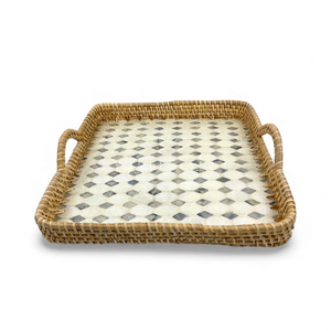 Handmade Bohemian Rattan Tray with Mother of Pearl Inlay Flexible Design Decorative Rattan Edge for Serving Home <b>Table</b> Vietnam - Product Image 2