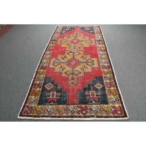 พรมวินเทจขนาด 4.1x8.5 ฟุต พรมตุรกี พรมลายสัตว์สีแดง - Product Image 1