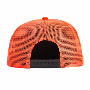 Sombrero de camionero naranja en blanco al por mayor, paneles traseros de malla frontal estructurados, gorras de camionero con ala precurva ligera y Snapback ajustable - Product Image 4