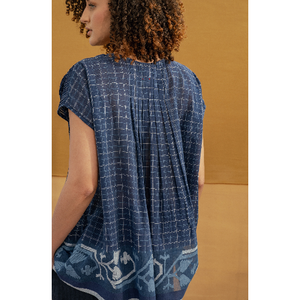 เสื้อแจมดานีทอมือ DIVYA ลายตารางสีคราม สไตล์วินเทจ - Product Image 1