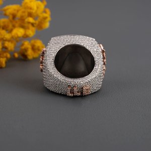 Hip Hop Custom Letter Round Cut VVS Moissanite Diamond Iced Out 925 Sterling Silver Luxury Bling <b>Statement</b> <b>Ring</b> For Unisex Wear - Product Image 3