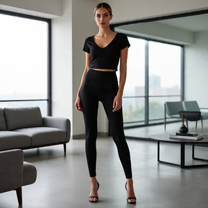 ชุดออกกำลังกาย2ชิ้นสำหรับผู้หญิงชุดครอปท็อปและเลกกิ้งใส่ออกกำลังกายกางเกงวิ่งจ๊อกกิ้งทรงหลวม - Product Image 4