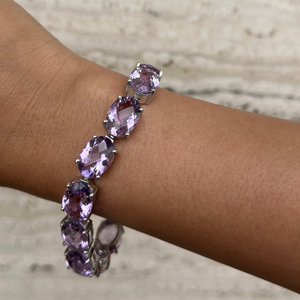 Classic Oval Cut <b>Amethyst</b> Tennis <b>Bracelet</b> Exclusive 925 Pure Sterling Silver Rhodium Fine Chain Link February Weddings - Product Image 3