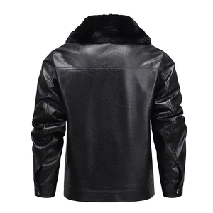 Blouson aviateur en simili cuir pour homme, col rond, doublure polaire, imperméable, coupe-vent, logo frontal, streetwear décontracté - Product Image 3