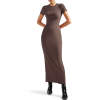 Robe longue moulante à col rond pour femme, coupe crayon, respirante, infroissable, idéale pour le bureau, les dîners, les réceptions et les cérémonies estivales