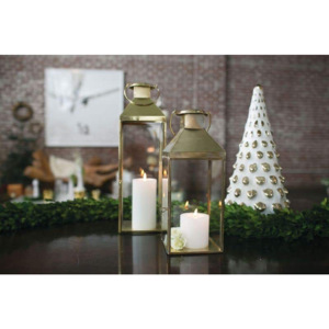 Lanterne en métal décorative dorée à lumière LED, support de pilier, matériau en verre, moderne et durable, fait à la main pour jardin intérieur/extérieur - Product Image 3