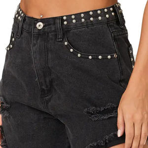 Pantalones de mezclilla personalizados de talla grande con remaches de cintura alta para mujer - Product Image 4