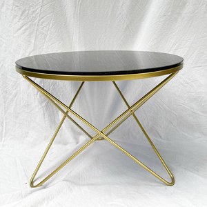 Modern <b>Round</b> Living Room <b>Table</b> with Glass Top & <b>Gold</b>-Bronze Legs 60x60cm Durable Metal Construction TT68127 - Product Image 5