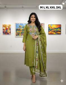 Conjunto de Kurti de Seda Romana de Alta Calidad Hecho a Mano para Mujer, con Dupatta Jacquard y Pantalón, en Existencia - Product Image 5