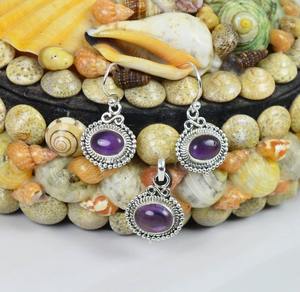 Joyería de mujer amatista púrpura 925 plata esterlina piedra preciosa colgante conjunto de pendientes 925 Plata colgante conjunto de pendientes para mujer joyería - Product Image 2