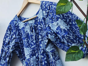 Pure Indian Cotton Washable Midi <b>Dress</b> for Women Knee-Length Full Sleeves Floral Printed Design Eco-Friendly Handmade Outdoor - Product Image 3