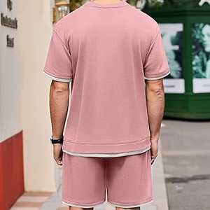 Summer New Men's Casual Breathable Shorts Sets Solid Print Short T Shirt Shorts Solid Tracksuit 2 Piece Set Brand - Product Image 5