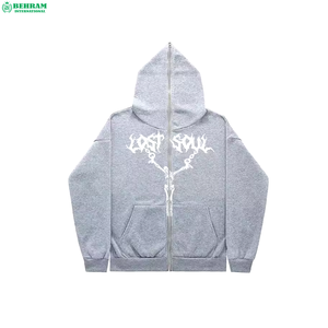 New Arrival Unisex French Cotton 100% Full Zipper <b>Hoodie</b> Casual Winter Breathable Quick Dry 3D Screen Printing <b>Plain</b> Dyed <b>Hoodie</b> - Product Image 3