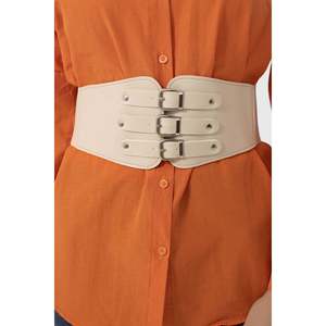 Three-Buckle Elastic Women's <b>Belt</b>, Jacket <b>Belt</b>, Shirt <b>Belt</b>, <b>Dress</b> <b>Belt</b> - BEIGE - Product Image 2