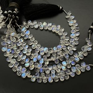 Cuentas de Briolette con forma de pera facetada de piedra lunar arcoíris, piedras preciosas naturales para joyería, cuentas de piedra - Product Image 1