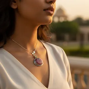 Pendentif en or 14 carats avec rhodochrosite et citrine, perle d'eau douce en argent 925, zircon, design géométrique tendance, plaqué rhodium pour femmes - Product Image 3