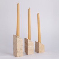Juego de Portavelas Cónicos de Piedra Travertino Rústica, Decoración Minimalista Hecha a Mano para una Iluminación Ambiental Cálida y Elegante