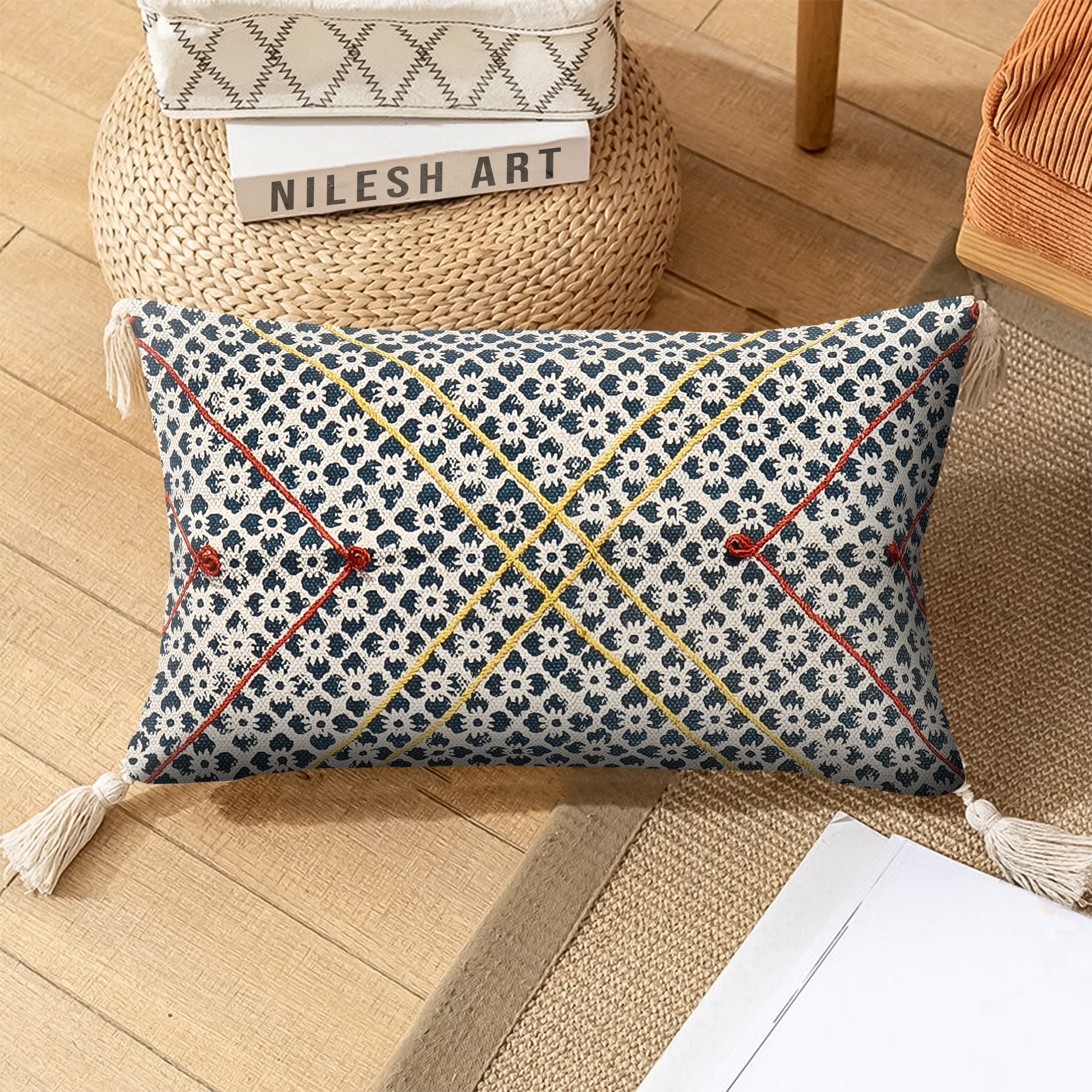100% Cotton Embroidered Cushion Cover Modern Home Decor Geometric