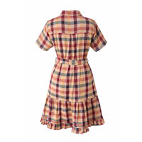 Mini-robe décontractée en coton 100% tissé, respirante, à col, à volants, boutonnée, à carreaux, pour tous les jours et les remises de diplômes, taille XS, teinte unie naturelle